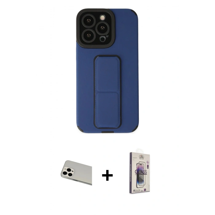 MARSİLYAN™- iPhone 13 Pro Max Kılıf Çekirdek Yansıma - Siyah Bilvis 3D Cam Ekran Koruyucu + Rainbow Kamera Lens Koruma Cam - BZ