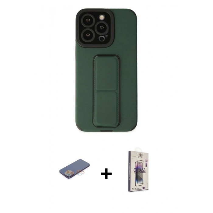 MARSİLYAN™- iPhone 13 Pro Max Kılıf Çekirdek Yansıma - Siyah Bilvis 3D Cam Ekran Koruyucu + Renkli Kamera Lens Koruma Cam - PE