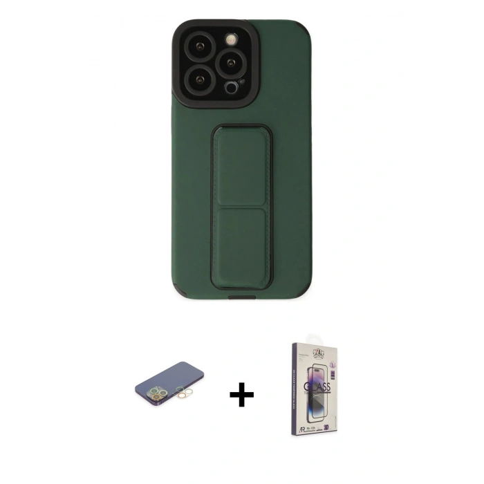 MARSİLYAN™- iPhone 13 Pro Max Kılıf Çekirdek Yansıma - Siyah Bilvis 3D Cam Ekran Koruyucu + Renkli Kamera Lens Koruma Cam - SI
