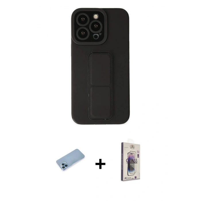 MARSİLYAN™- iPhone 13 Pro Max Kılıf Çekirdek Yansıma - Siyah Bilvis 3D Cam Ekran Koruyucu + Shine Kamera Lens Koruma Cam - MI