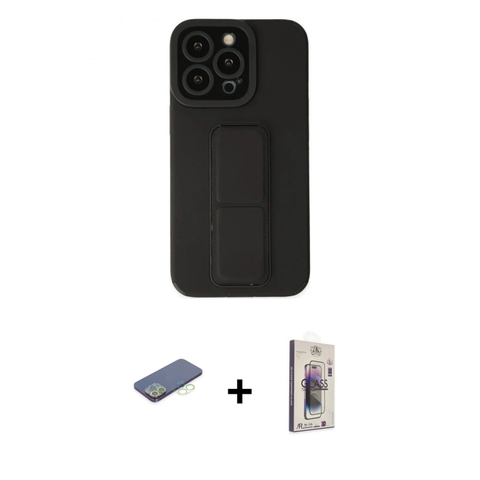 MARSİLYAN™- iPhone 13 Pro Max Kılıf Çekirdek Yansıma - Siyah Bilvis 3D Cam Ekran Koruyucu + Renkli Kamera Lens Koruma Cam - YL