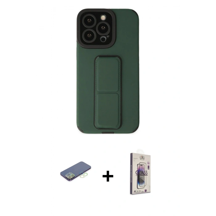 MARSİLYAN™- iPhone 13 Pro Max Kılıf Çekirdek Yansıma - Siyah Bilvis 3D Cam Ekran Koruyucu + Renkli Kamera Lens Koruma Cam - YL