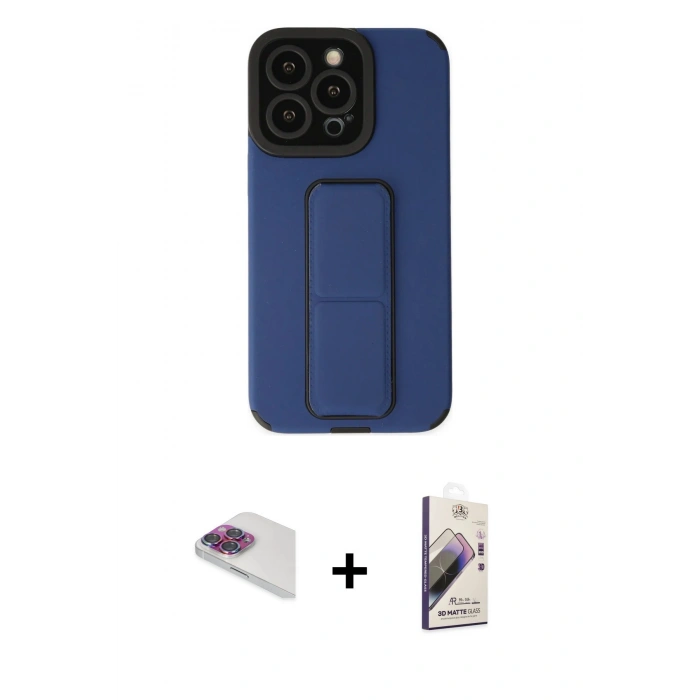 MARSİLYAN™- iPhone 13 Pro Max Kılıf Çekirdek Yansıma - Siyah Bilvis 3D Mat Cam Ekran Koruyucu + Pers Alüminyum Kamera Lens - GI