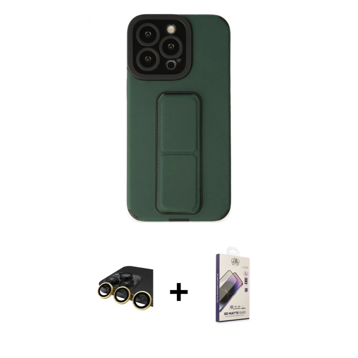MARSİLYAN™- iPhone 13 Pro Max Kılıf Çekirdek Yansıma - Siyah Bilvis 3D Mat Cam Ekran Koruyucu + Gold Raze Metal Kamera Lens