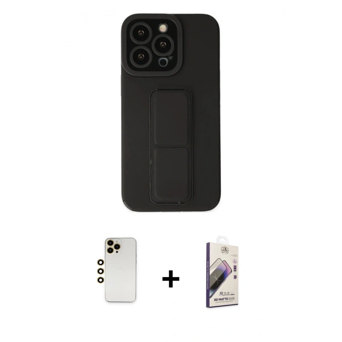 MARSİLYAN™- iPhone 13 Pro Max Kılıf Çekirdek Yansıma - Siyah Bilvis 3D Mat Cam Ekran Koruyucu + Shine Kamera Lens - GD