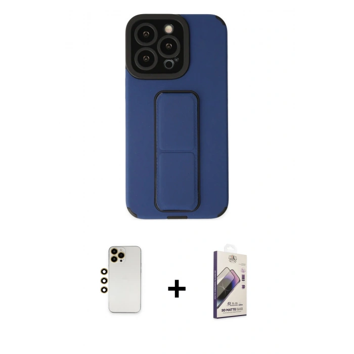 MARSİLYAN™- iPhone 13 Pro Max Kılıf Çekirdek Yansıma - Siyah Bilvis 3D Mat Cam Ekran Koruyucu + Shine Kamera Lens - GD