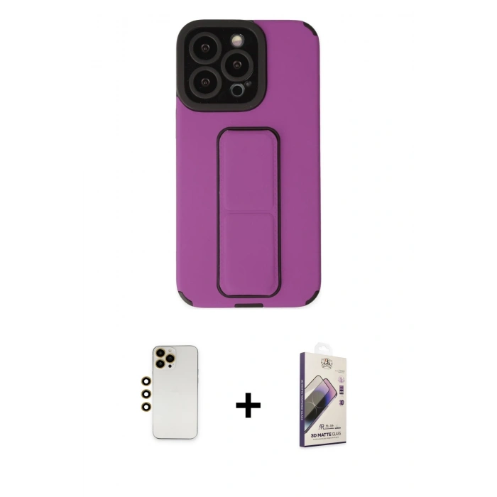 MARSİLYAN™- iPhone 13 Pro Max Kılıf Çekirdek Yansıma - Siyah Bilvis 3D Mat Cam Ekran Koruyucu + Shine Kamera Lens - GD