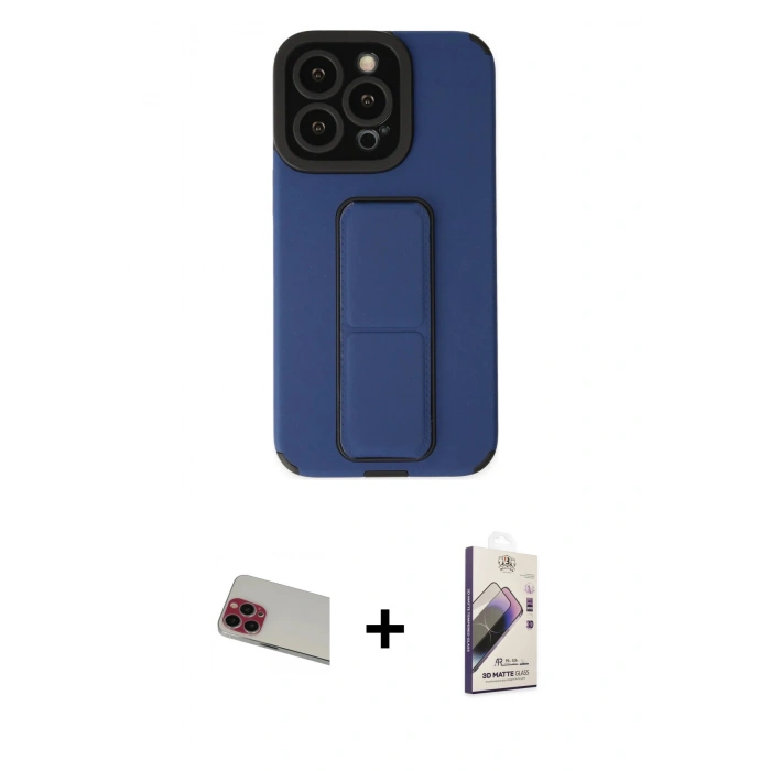 MARSİLYAN™- iPhone 13 Pro Max Kılıf Çekirdek Yansıma - Siyah Bilvis 3D Mat Cam Ekran Koruyucu + Kırmızı Rainbow Kamera Lens Koruma Cam