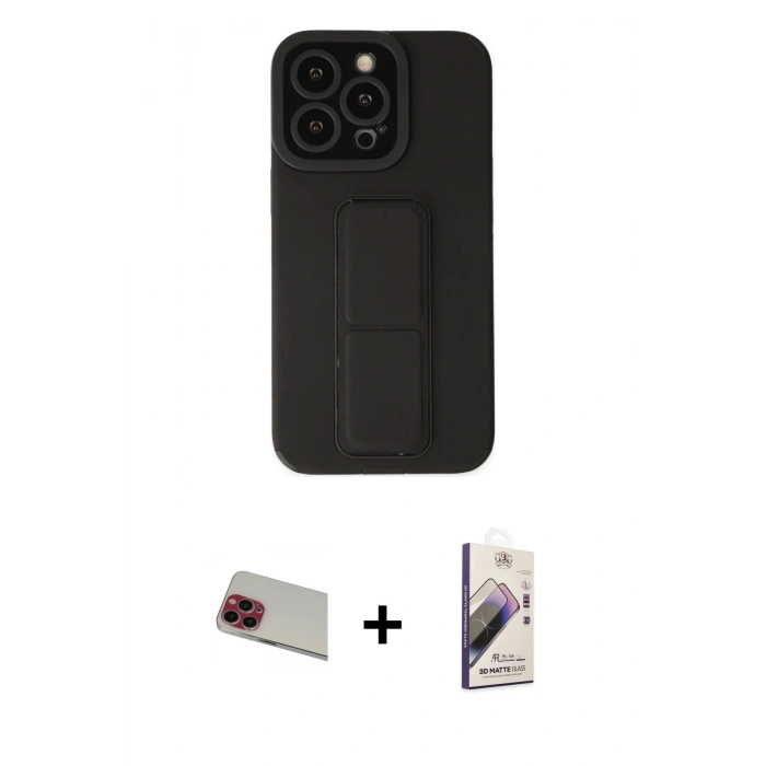 MARSİLYAN™- iPhone 13 Pro Max Kılıf Çekirdek Yansıma - Siyah Bilvis 3D Mat Cam Ekran Koruyucu + Kırmızı Rainbow Kamera Lens Koruma Cam