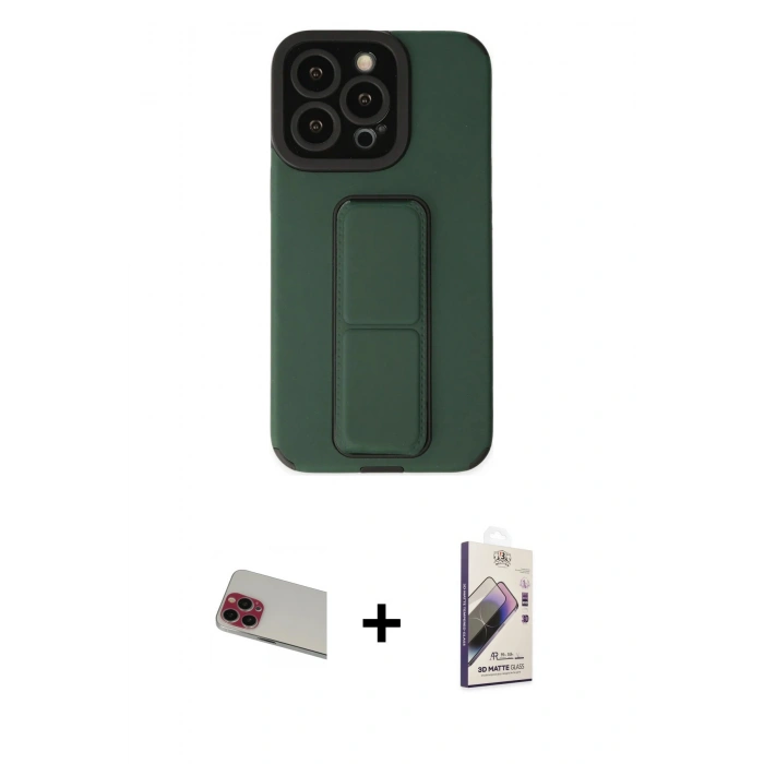 MARSİLYAN™- iPhone 13 Pro Max Kılıf Çekirdek Yansıma - Siyah Bilvis 3D Mat Cam Ekran Koruyucu + Kırmızı Rainbow Kamera Lens Koruma Cam