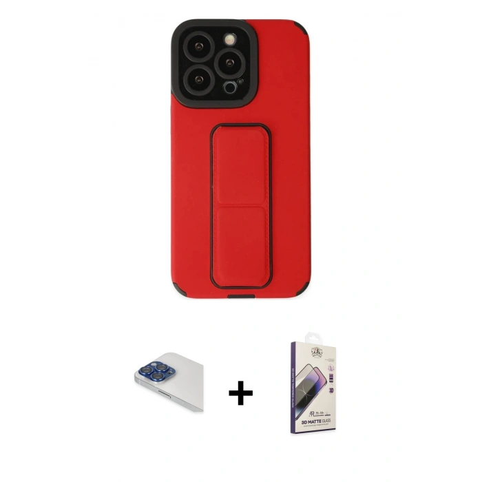 MARSİLYAN™- iPhone 13 Pro Max Kılıf Çekirdek Yansıma - Siyah Bilvis 3D Mat Cam Ekran Koruyucu + Lacivert Pers Alüminyum Kamera Lens