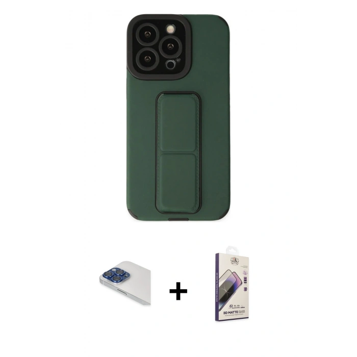 MARSİLYAN™- iPhone 13 Pro Max Kılıf Çekirdek Yansıma - Siyah Bilvis 3D Mat Cam Ekran Koruyucu + Lacivert Pers Alüminyum Kamera Lens