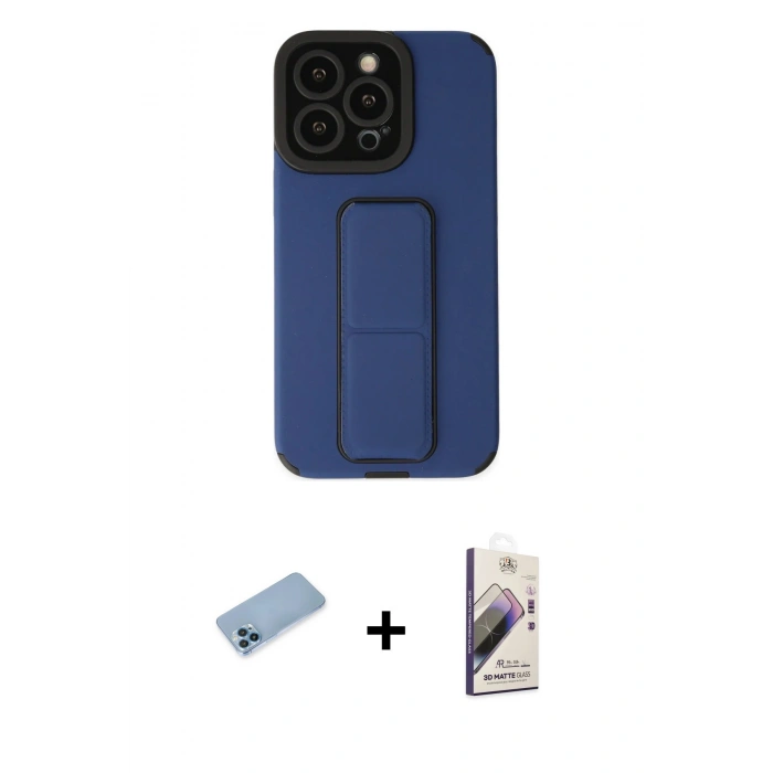 MARSİLYAN™- iPhone 13 Pro Max Kılıf Çekirdek Yansıma - Siyah Bilvis 3D Mat Cam Ekran Koruyucu + Mavi Shine Kamera Lens Koruma Cam