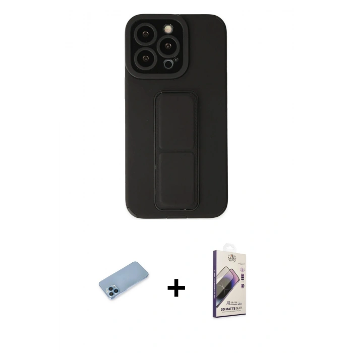 MARSİLYAN™- iPhone 13 Pro Max Kılıf Çekirdek Yansıma - Siyah Bilvis 3D Mat Cam Ekran Koruyucu + Mavi Shine Kamera Lens Koruma Cam