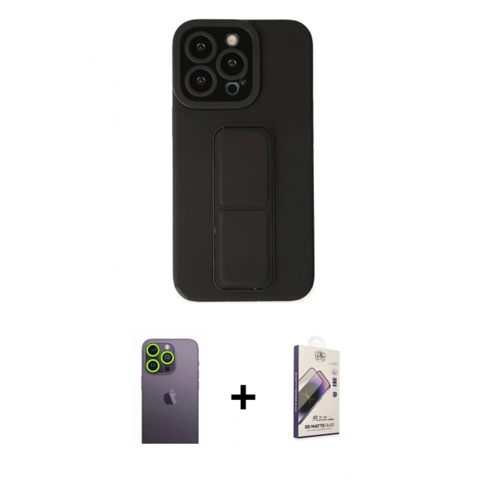 MARSİLYAN™- iPhone 13 Pro Max Kılıf Çekirdek Yansıma - Siyah Bilvis 3D Mat Cam Ekran Koruyucu + Neon Fosforlu Kamera Lens - YL