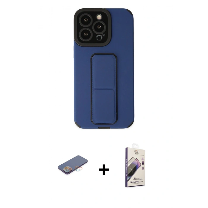 MARSİLYAN™- iPhone 13 Pro Max Kılıf Çekirdek Yansıma - Siyah Bilvis 3D Mat Cam Ekran Koruyucu + Pembe Renkli Kamera Lens Koruma Cam