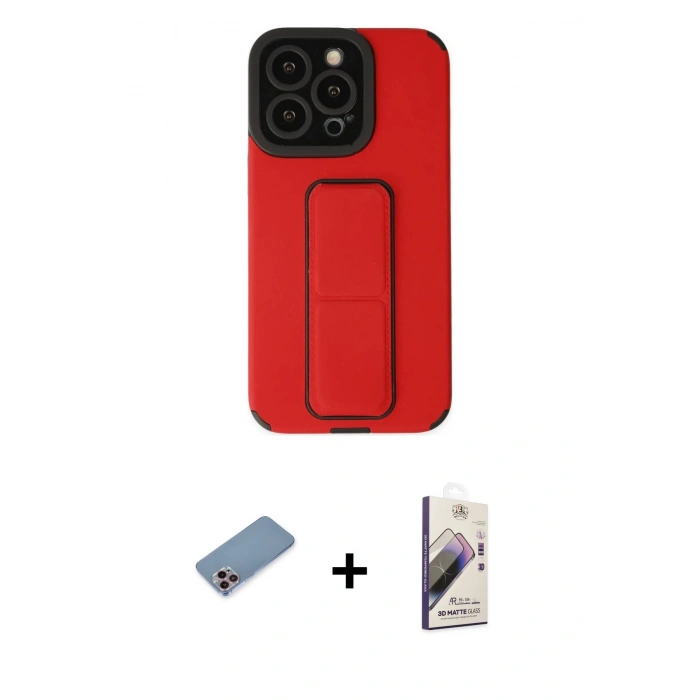 MARSİLYAN™- iPhone 13 Pro Max Kılıf Çekirdek Yansıma - Siyah Bilvis 3D Mat Cam Ekran Koruyucu + Shine Kamera Lens Koruma Cam - PE