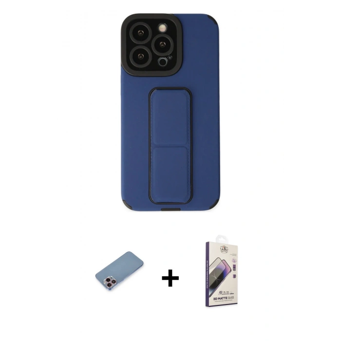 MARSİLYAN™- iPhone 13 Pro Max Kılıf Çekirdek Yansıma - Siyah Bilvis 3D Mat Cam Ekran Koruyucu + Shine Kamera Lens Koruma Cam - PE