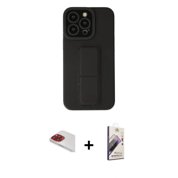 MARSİLYAN™- iPhone 13 Pro Max Kılıf Çekirdek Yansıma - Siyah Bilvis 3D Mat Cam Ekran Koruyucu + Pers Alüminyum Kamera Lens - KI
