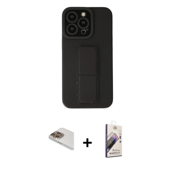 MARSİLYAN™- iPhone 13 Pro Max Kılıf Çekirdek Yansıma - Siyah Bilvis 3D Mat Cam Ekran Koruyucu + Pers Alüminyum Kamera Lens - GD