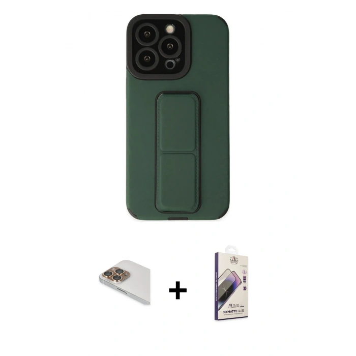 MARSİLYAN™- iPhone 13 Pro Max Kılıf Çekirdek Yansıma - Siyah Bilvis 3D Mat Cam Ekran Koruyucu + Pers Alüminyum Kamera Lens - GD