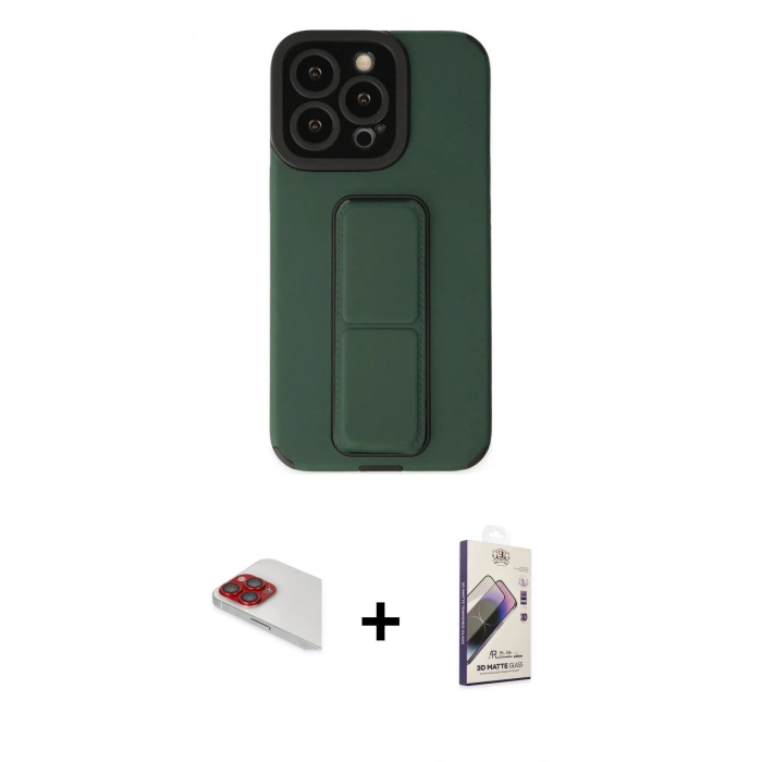 MARSİLYAN™- iPhone 13 Pro Max Kılıf Çekirdek Yansıma - Siyah Bilvis 3D Mat Cam Ekran Koruyucu + Pers Alüminyum Kamera Lens - KI