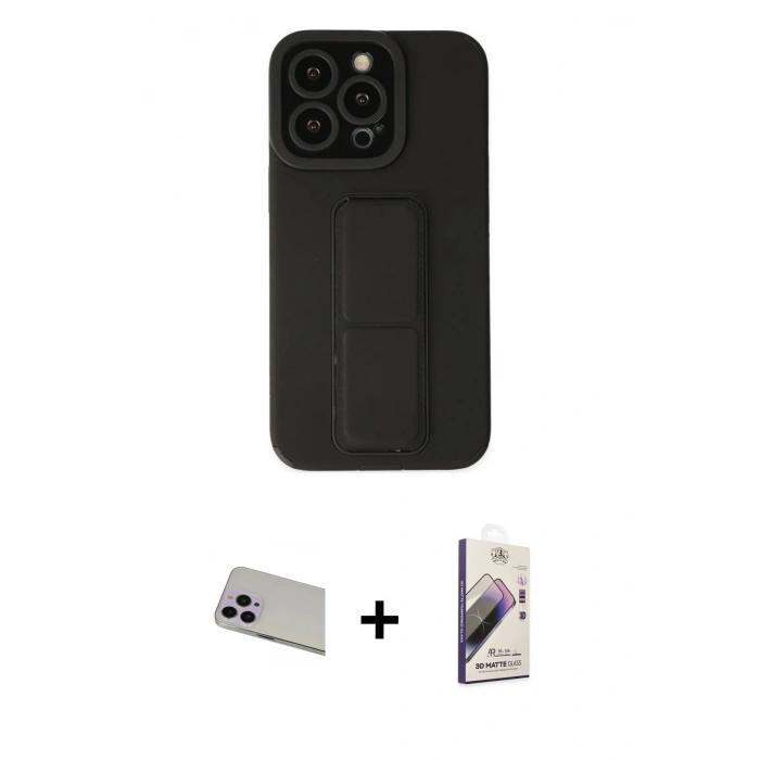 MARSİLYAN™- iPhone 13 Pro Max Kılıf Çekirdek Yansıma - Siyah Bilvis 3D Mat Cam Ekran Koruyucu + Rainbow Kamera Lens Koruma Cam - MR