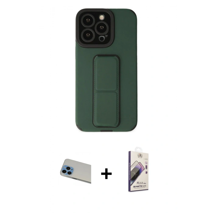 MARSİLYAN™- iPhone 13 Pro Max Kılıf Çekirdek Yansıma - Siyah Bilvis 3D Mat Cam Ekran Koruyucu + Rainbow Kamera Lens Koruma Cam - MI