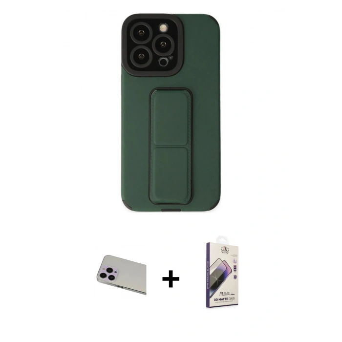 MARSİLYAN™- iPhone 13 Pro Max Kılıf Çekirdek Yansıma - Siyah Bilvis 3D Mat Cam Ekran Koruyucu + Rainbow Kamera Lens Koruma Cam - MR