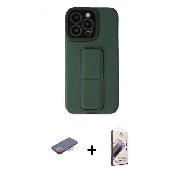 MARSİLYAN™- iPhone 13 Pro Max Kılıf Çekirdek Yansıma - Siyah Bilvis 3D Mat Cam Ekran Koruyucu + Renkli Kamera Lens Koruma Cam - TU