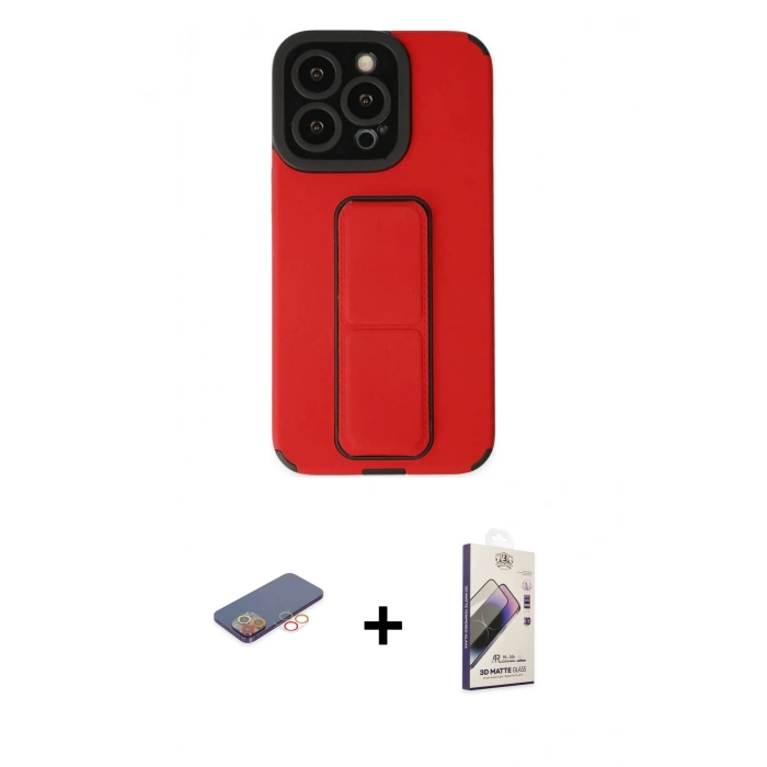 MARSİLYAN™- iPhone 13 Pro Max Kılıf Çekirdek Yansıma - Siyah Bilvis 3D Mat Cam Ekran Koruyucu + Renkli Kamera Lens Koruma Cam - TU