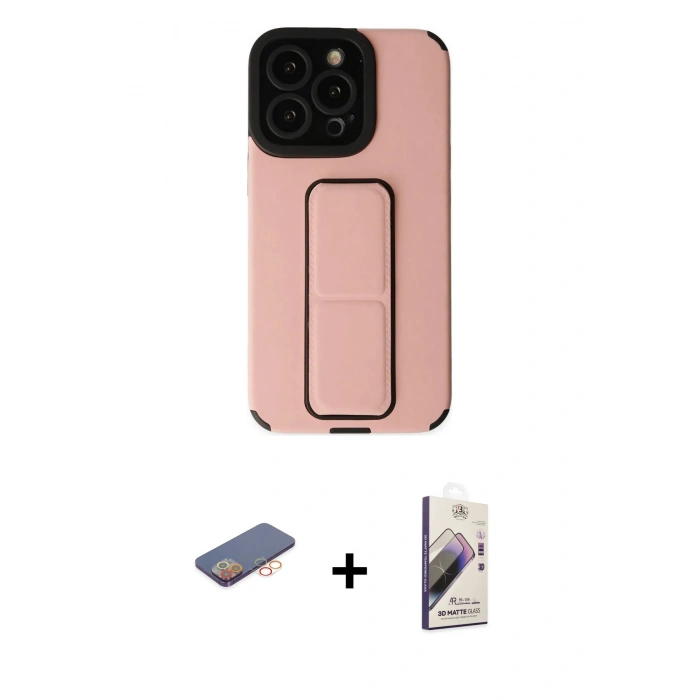 MARSİLYAN™- iPhone 13 Pro Max Kılıf Çekirdek Yansıma - Siyah Bilvis 3D Mat Cam Ekran Koruyucu + Renkli Kamera Lens Koruma Cam - TU
