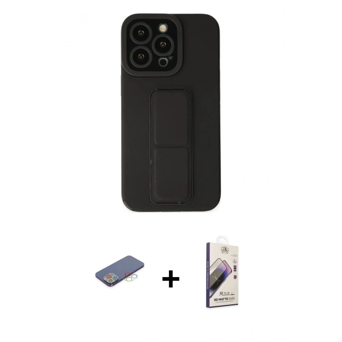 MARSİLYAN™- iPhone 13 Pro Max Kılıf Çekirdek Yansıma - Siyah Bilvis 3D Mat Cam Ekran Koruyucu + Renkli Kamera Lens Koruma Cam - MI