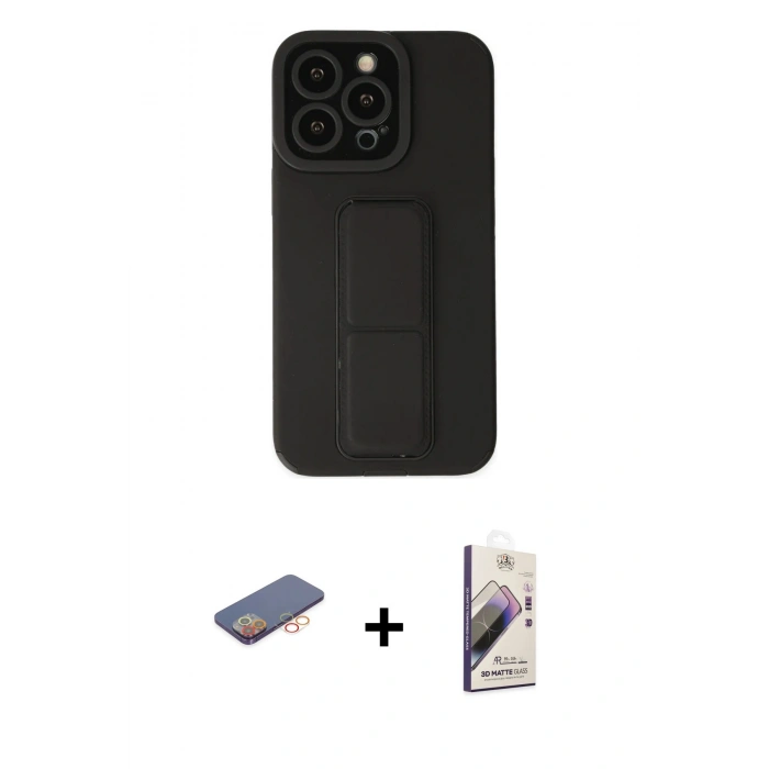 MARSİLYAN™- iPhone 13 Pro Max Kılıf Çekirdek Yansıma - Siyah Bilvis 3D Mat Cam Ekran Koruyucu + Renkli Kamera Lens Koruma Cam - TU