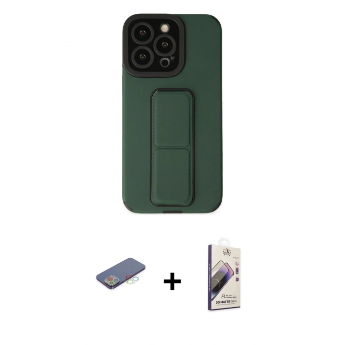 MARSİLYAN™- iPhone 13 Pro Max Kılıf Çekirdek Yansıma - Siyah Bilvis 3D Mat Cam Ekran Koruyucu + Renkli Kamera Lens Koruma Cam - MI