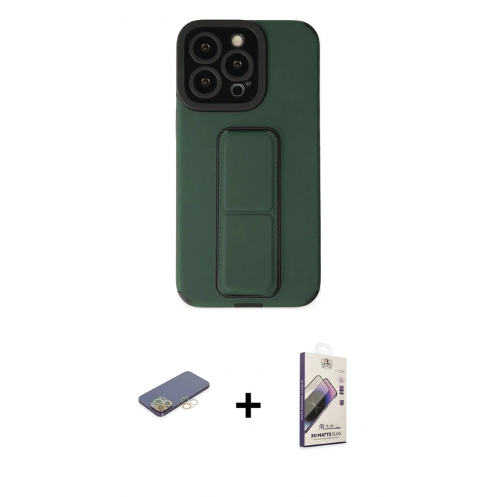 MARSİLYAN™- iPhone 13 Pro Max Kılıf Çekirdek Yansıma - Siyah Bilvis 3D Mat Cam Ekran Koruyucu + Renkli Kamera Lens Koruma Cam - SI