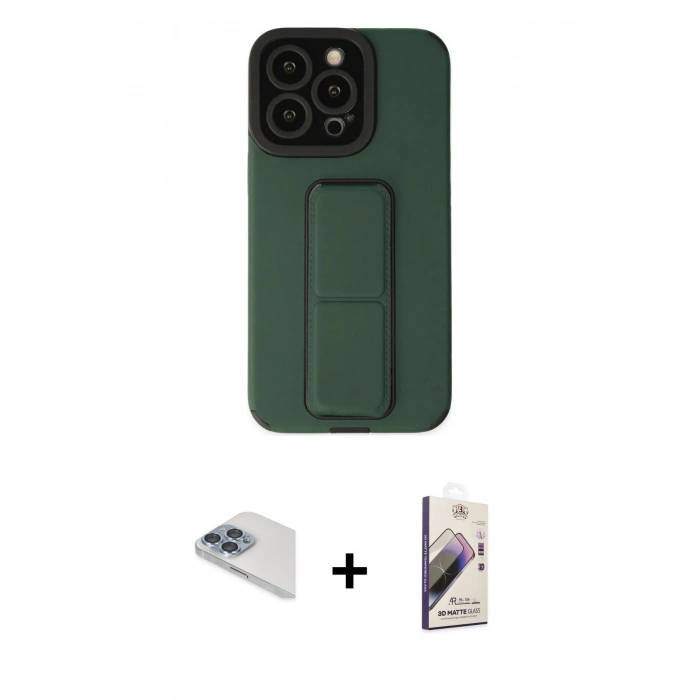 MARSİLYAN™- iPhone 13 Pro Max Kılıf Çekirdek Yansıma - Siyah Bilvis 3D Mat Cam Ekran Koruyucu + Sierra Blue Pers Alüminyum Kamera Lens