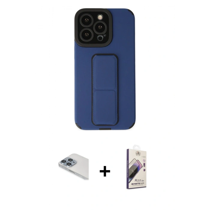 MARSİLYAN™- iPhone 13 Pro Max Kılıf Çekirdek Yansıma - Siyah Bilvis 3D Mat Cam Ekran Koruyucu + Sierra Blue Pers Alüminyum Kamera Lens