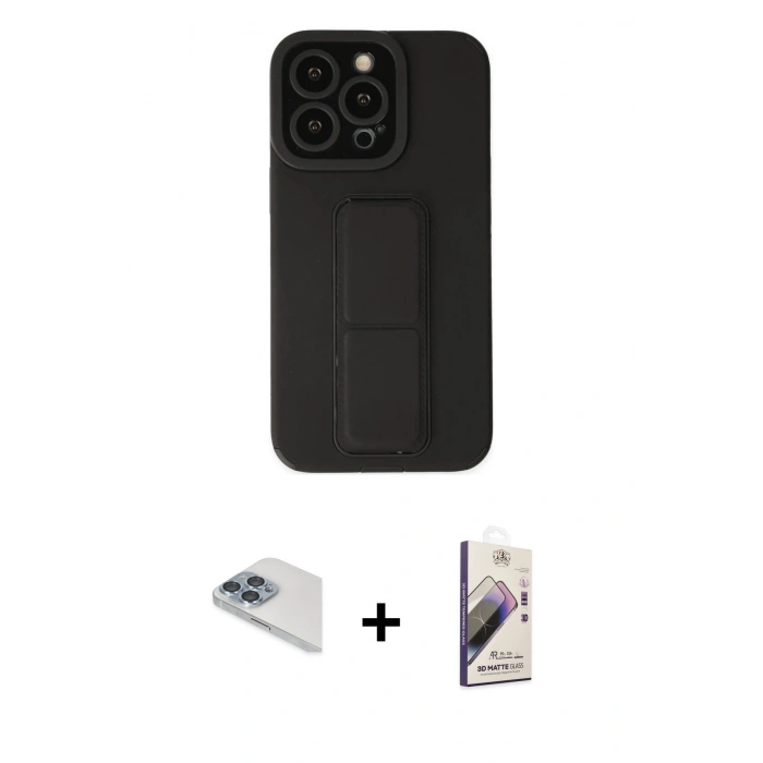 MARSİLYAN™- iPhone 13 Pro Max Kılıf Çekirdek Yansıma - Siyah Bilvis 3D Mat Cam Ekran Koruyucu + Sierra Blue Pers Alüminyum Kamera Lens