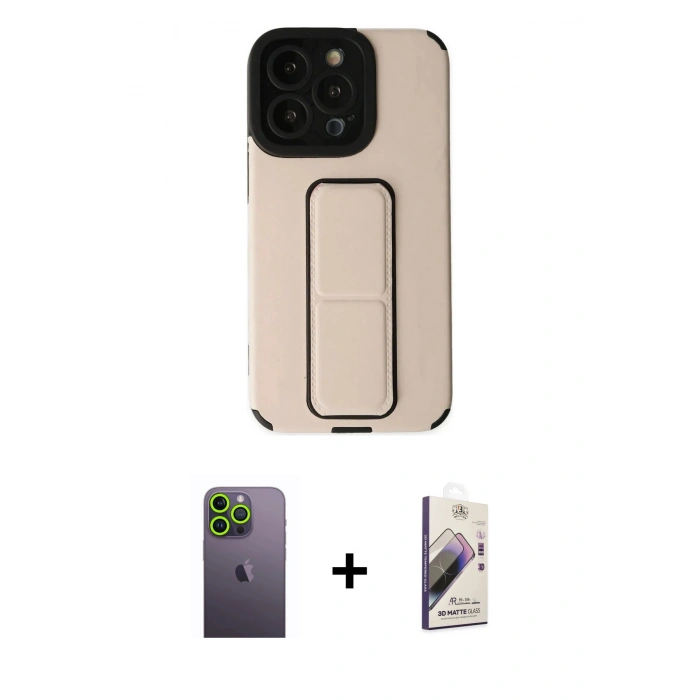 MARSİLYAN™- iPhone 13 Pro Max Kılıf Çekirdek Yansıma - Siyah Bilvis 3D Mat Cam Ekran Koruyucu + Yeşil Neon Fosforlu Kamera Lens