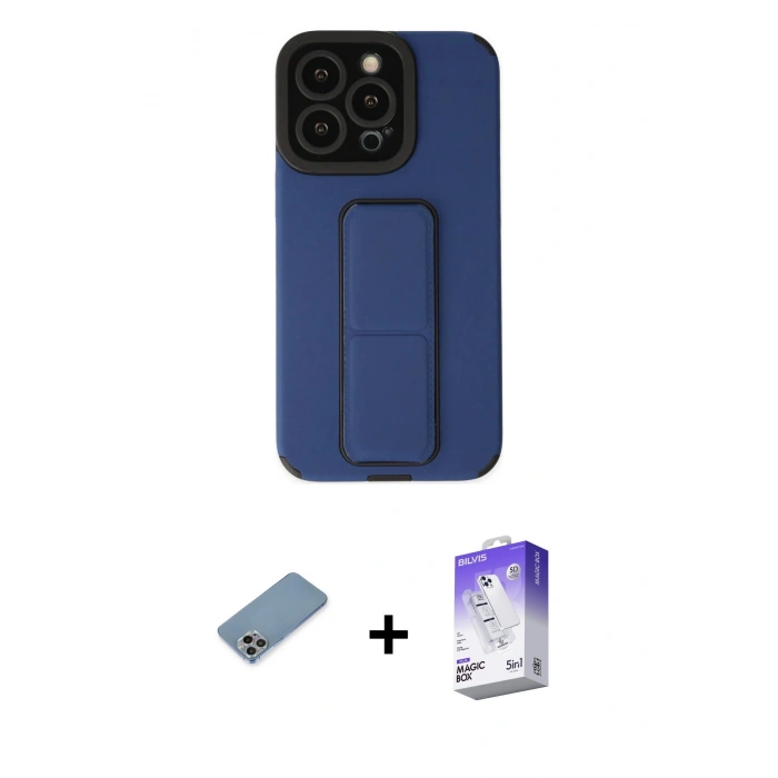 MARSİLYAN™- iPhone 13 Pro Max Kılıf Çekirdek Yansıma - Siyah Bilvis 5in1 3D Magic Cam Ekran Koruyucu + Shine Kamera Lens Koruma Cam - GI