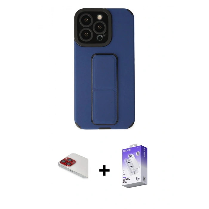 MARSİLYAN™- iPhone 13 Pro Max Kılıf Çekirdek Yansıma - Siyah Bilvis 5in1 3D Magic Cam Ekran Koruyucu + Pers Alüminyum Kamera Lens - KI