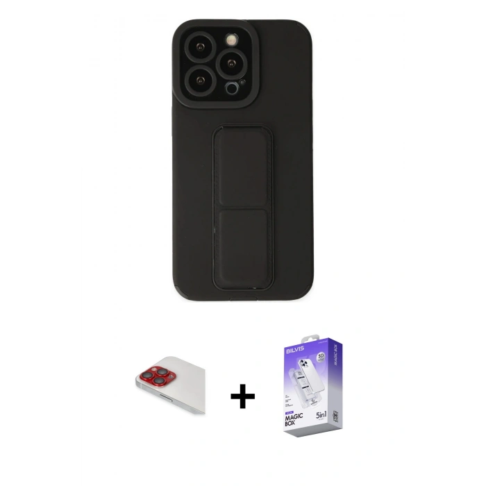 MARSİLYAN™- iPhone 13 Pro Max Kılıf Çekirdek Yansıma - Siyah Bilvis 5in1 3D Magic Cam Ekran Koruyucu + Pers Alüminyum Kamera Lens - KI