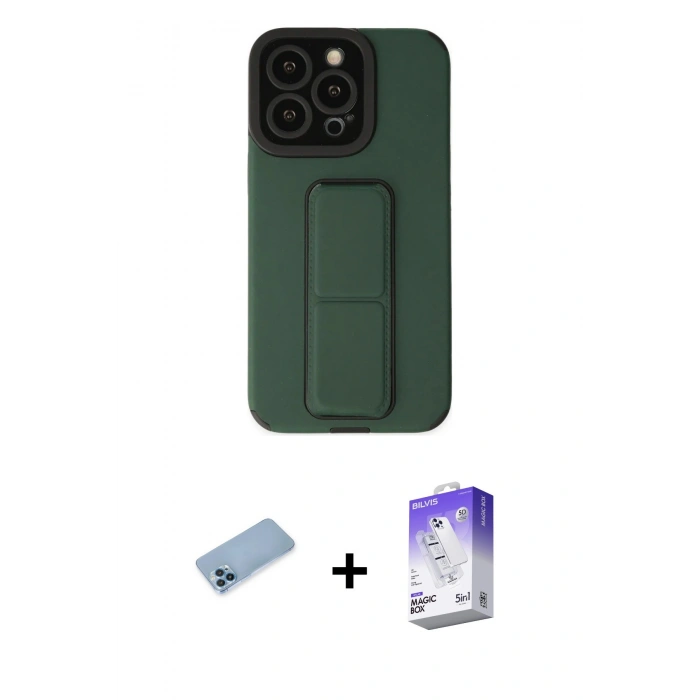 MARSİLYAN™- iPhone 13 Pro Max Kılıf Çekirdek Yansıma - Siyah Bilvis 5in1 3D Magic Cam Ekran Koruyucu + Shine Kamera Lens Koruma Cam - MI