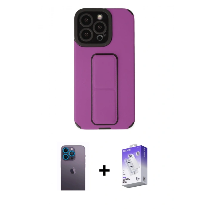 MARSİLYAN™- iPhone 13 Pro Max Kılıf Çekirdek Yansıma - Siyah Bilvis 5in1 3D Magic Cam Ekran Koruyucu + Neon Fosforlu Kamera Lens - MI