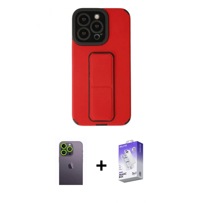 MARSİLYAN™- iPhone 13 Pro Max Kılıf Çekirdek Yansıma - Siyah Bilvis 5in1 3D Magic Cam Ekran Koruyucu + Neon Fosforlu Kamera Lens - YL
