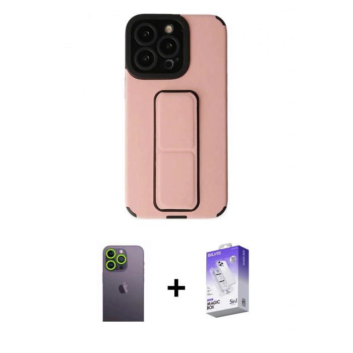 MARSİLYAN™- iPhone 13 Pro Max Kılıf Çekirdek Yansıma - Siyah Bilvis 5in1 3D Magic Cam Ekran Koruyucu + Neon Fosforlu Kamera Lens - YL