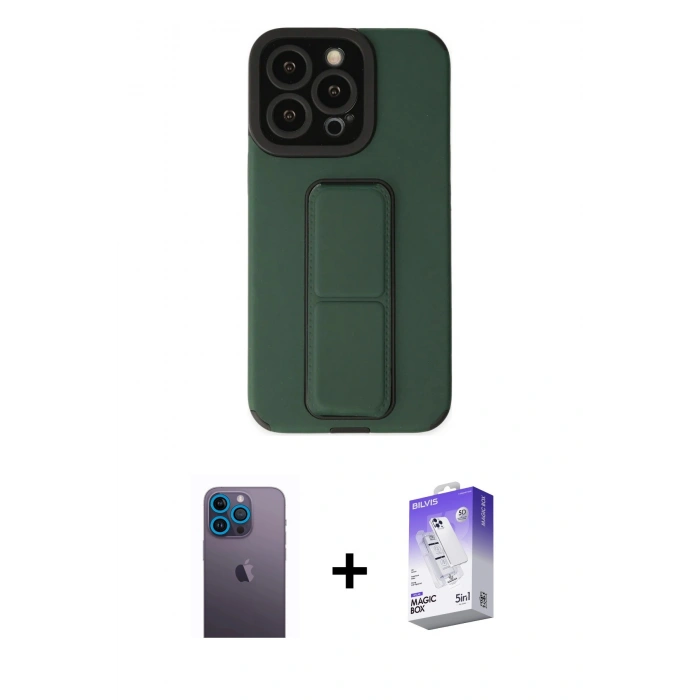 MARSİLYAN™- iPhone 13 Pro Max Kılıf Çekirdek Yansıma - Siyah Bilvis 5in1 3D Magic Cam Ekran Koruyucu + Neon Fosforlu Kamera Lens - MI