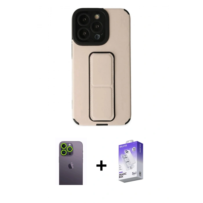 MARSİLYAN™- iPhone 13 Pro Max Kılıf Çekirdek Yansıma - Siyah Bilvis 5in1 3D Magic Cam Ekran Koruyucu + Neon Fosforlu Kamera Lens - YL