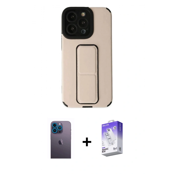 MARSİLYAN™- iPhone 13 Pro Max Kılıf Çekirdek Yansıma - Siyah Bilvis 5in1 3D Magic Cam Ekran Koruyucu + Neon Fosforlu Kamera Lens - MI